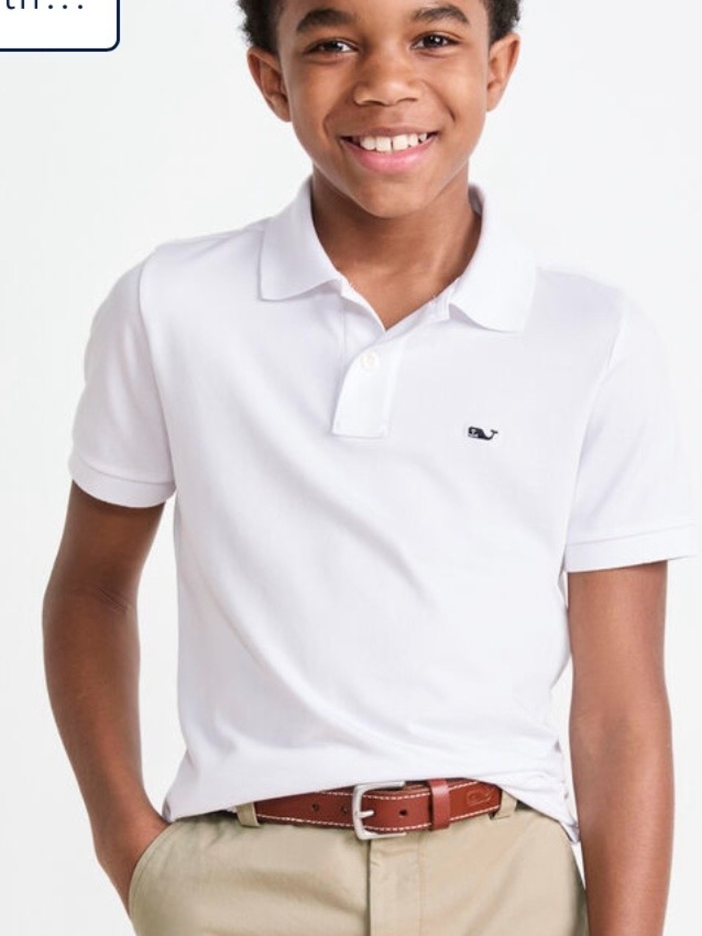 Vineyard Vines White Polo with Navy Whale Logo